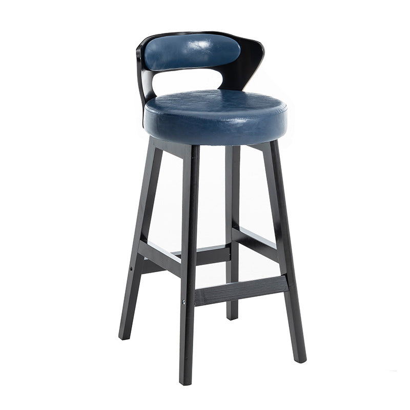 Modern Minimalist Leather & Solid Wood Round Horn-Shaped Bar Stool With Backrest For Living Room & Dining Room