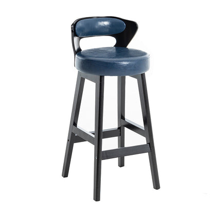 Modern Minimalist Leather & Solid Wood Round Horn-Shaped Bar Stool With Backrest For Living Room & Dining Room