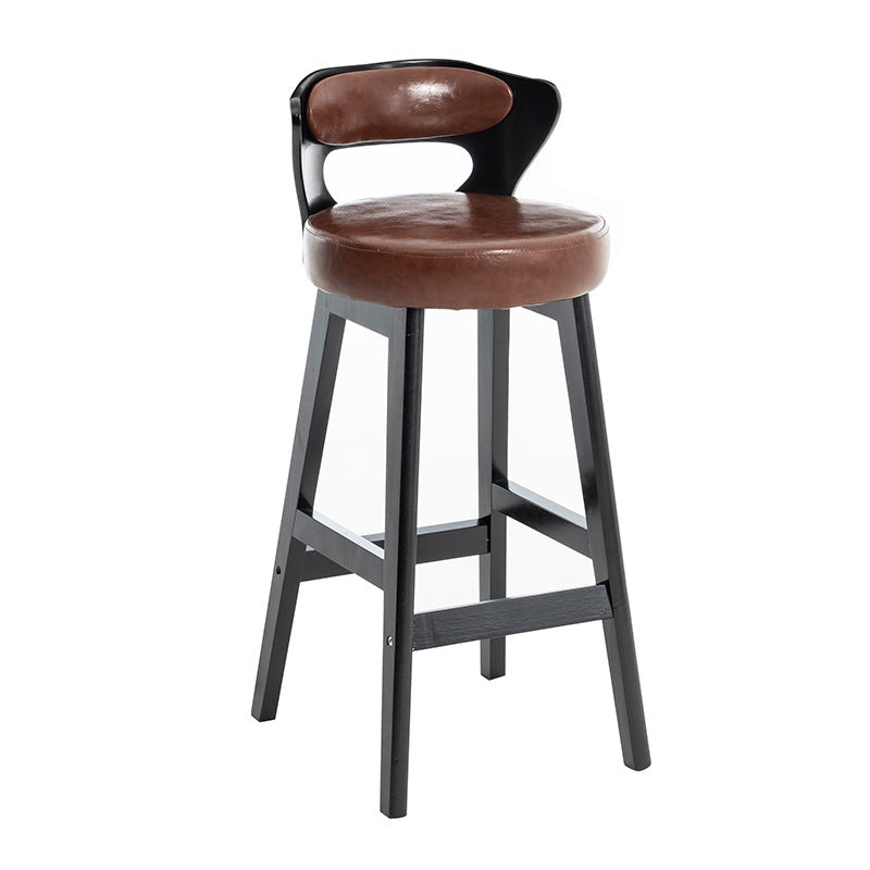 Modern Minimalist Leather & Solid Wood Round Horn-Shaped Bar Stool With Backrest For Living Room & Dining Room