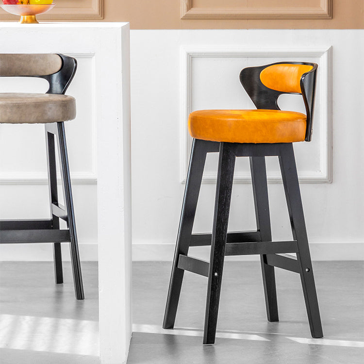 Modern Minimalist Leather & Solid Wood Round Horn-Shaped Bar Stool With Backrest For Living Room & Dining Room