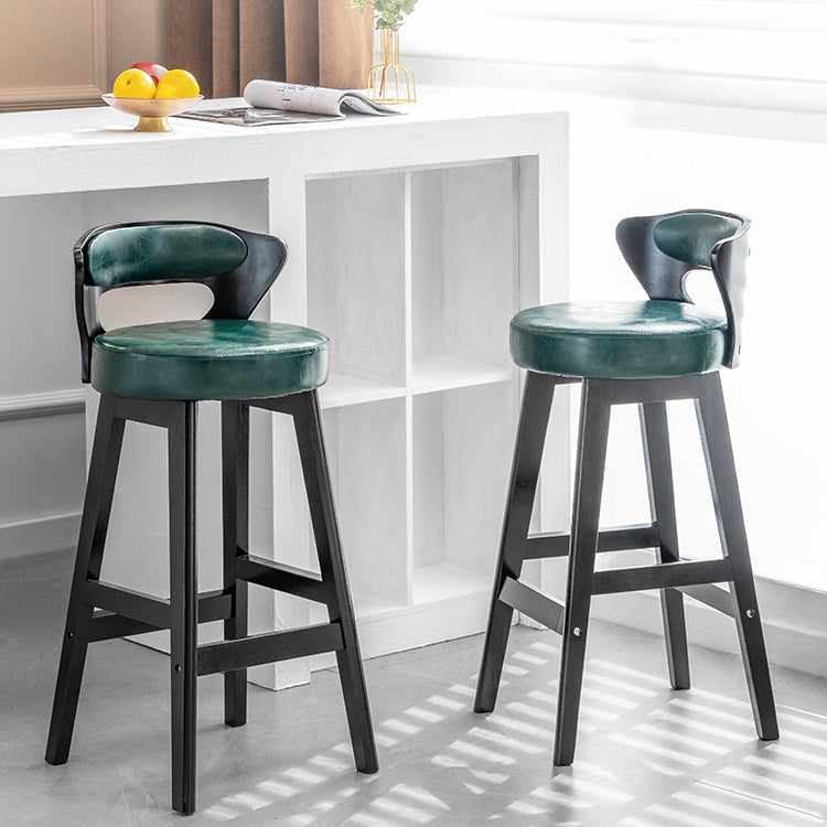 Modern Minimalist Leather & Solid Wood Round Horn-Shaped Bar Stool With Backrest For Living Room & Dining Room