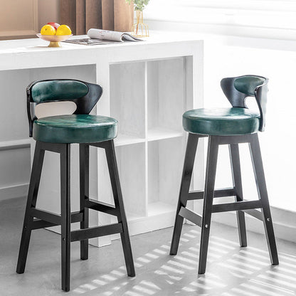 Modern Minimalist Leather & Solid Wood Round Horn-Shaped Bar Stool With Backrest For Living Room & Dining Room