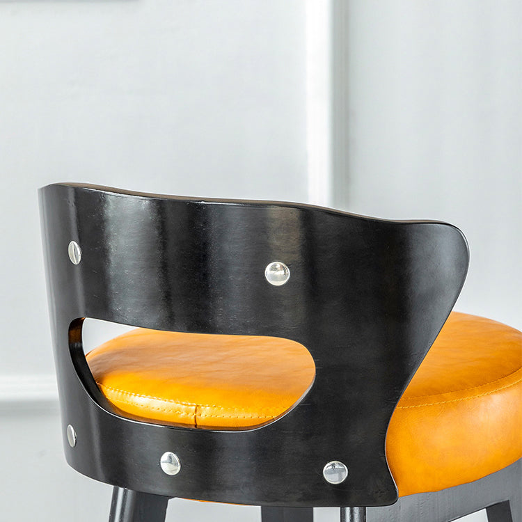 Modern Minimalist Leather & Solid Wood Round Horn-Shaped Bar Stool With Backrest For Living Room & Dining Room