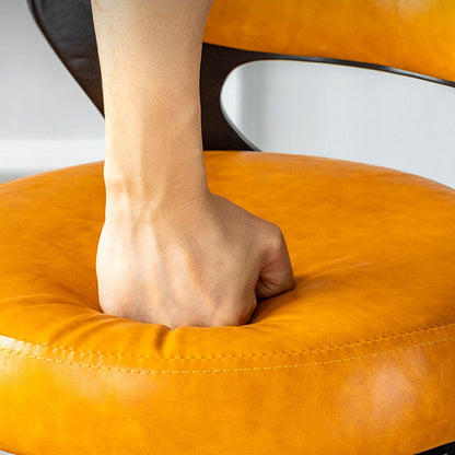 Modern Minimalist Leather & Solid Wood Round Horn-Shaped Bar Stool With Backrest For Living Room & Dining Room