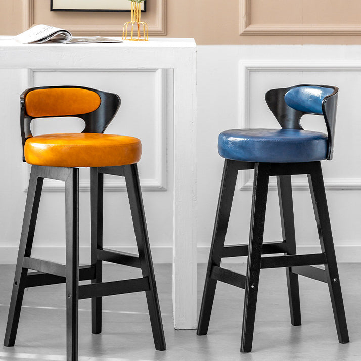 Modern Minimalist Leather & Solid Wood Round Horn-Shaped Bar Stool With Backrest For Living Room & Dining Room