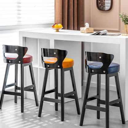 Modern Minimalist Leather & Solid Wood Round Horn-Shaped Bar Stool With Backrest For Living Room & Dining Room
