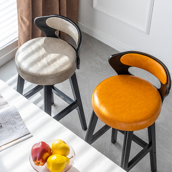 Modern Minimalist Leather & Solid Wood Round Horn-Shaped Bar Stool With Backrest For Living Room & Dining Room
