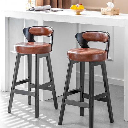 Modern Minimalist Leather & Solid Wood Round Horn-Shaped Bar Stool With Backrest For Living Room & Dining Room