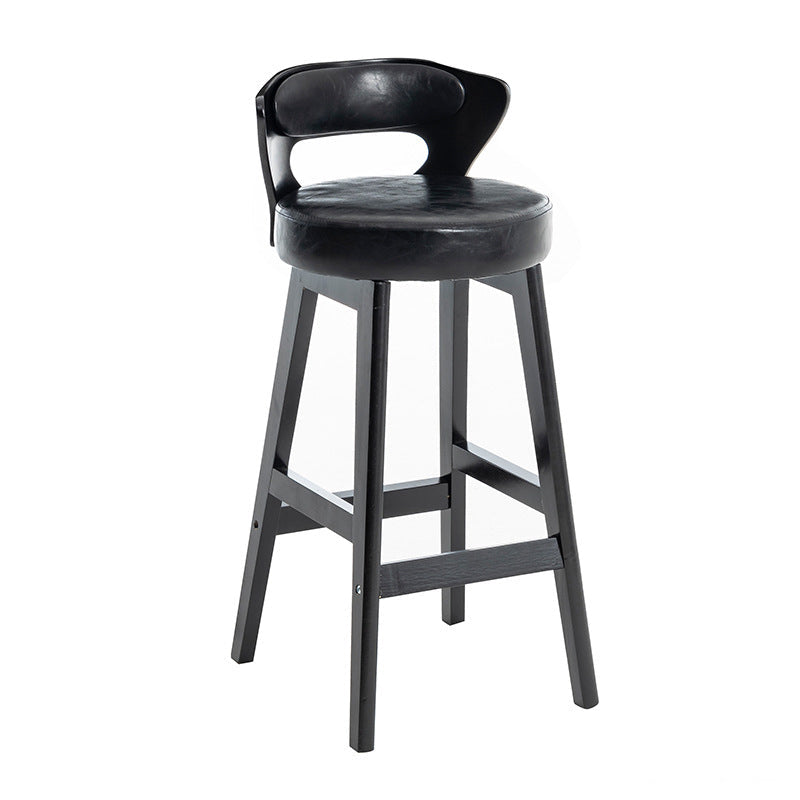 Modern Minimalist Leather & Solid Wood Round Horn-Shaped Bar Stool With Backrest For Living Room & Dining Room