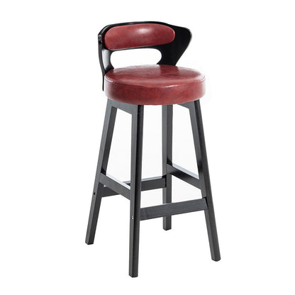Modern Minimalist Leather & Solid Wood Round Horn-Shaped Bar Stool With Backrest For Living Room & Dining Room