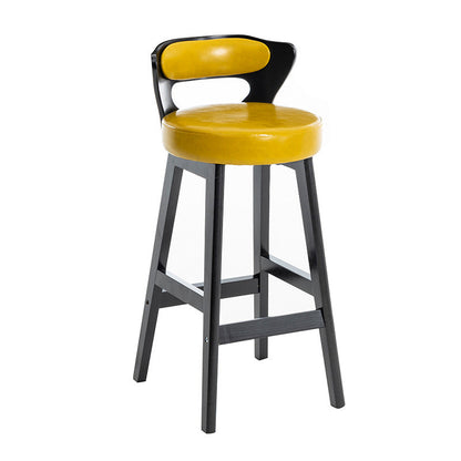 Modern Minimalist Leather & Solid Wood Round Horn-Shaped Bar Stool With Backrest For Living Room & Dining Room