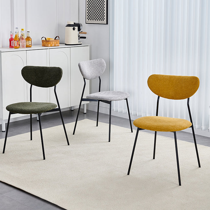 Contemporary Scandinavian Linen Iron Semi-Round Dining Chair With Backrest For Living Room & Dining Room