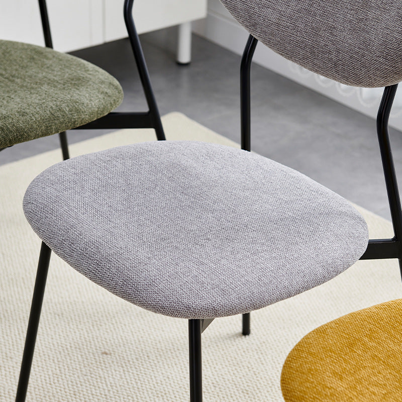 Contemporary Scandinavian Linen Iron Semi-Round Dining Chair With Backrest For Living Room & Dining Room