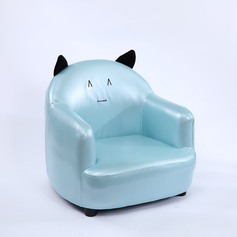 Modern Art Deco Oil-Waxed Leather Solid Wood Animal-Shaped Kids Accent Chair With Backrest & Armrests For Bedroom & Living Room