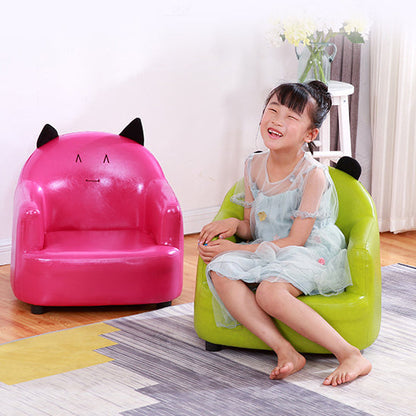 Modern Art Deco Oil-Waxed Leather Solid Wood Animal-Shaped Kids Accent Chair With Backrest & Armrests For Bedroom & Living Room