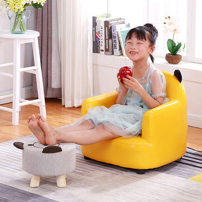 Modern Art Deco Oil-Waxed Leather Solid Wood Animal-Shaped Kids Accent Chair With Backrest & Armrests For Bedroom & Living Room