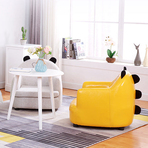 Modern Art Deco Oil-Waxed Leather Solid Wood Animal-Shaped Kids Accent Chair With Backrest & Armrests For Bedroom & Living Room