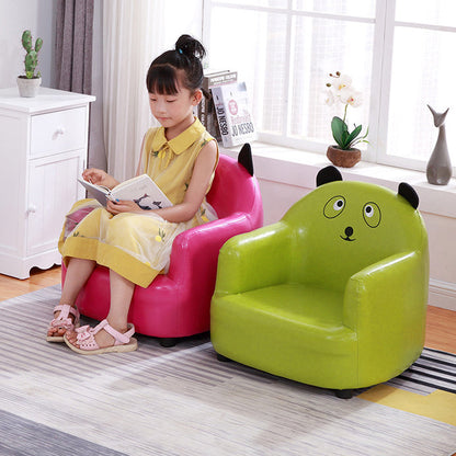 Modern Art Deco Oil-Waxed Leather Solid Wood Animal-Shaped Kids Accent Chair With Backrest & Armrests For Bedroom & Living Room