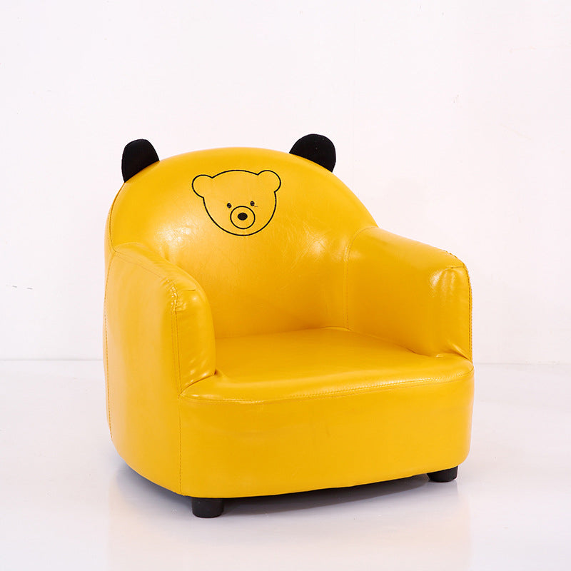 Modern Art Deco Oil-Waxed Leather Solid Wood Animal-Shaped Kids Accent Chair With Backrest & Armrests For Bedroom & Living Room