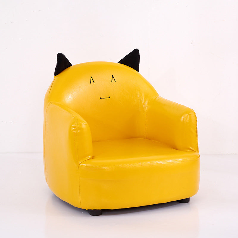 Modern Art Deco Oil-Waxed Leather Solid Wood Animal-Shaped Kids Accent Chair With Backrest & Armrests For Bedroom & Living Room