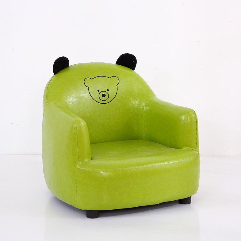 Modern Art Deco Oil-Waxed Leather Solid Wood Animal-Shaped Kids Accent Chair With Backrest & Armrests For Bedroom & Living Room