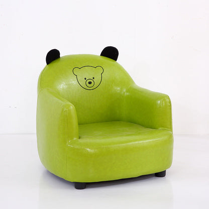 Modern Art Deco Oil-Waxed Leather Solid Wood Animal-Shaped Kids Accent Chair With Backrest & Armrests For Bedroom & Living Room