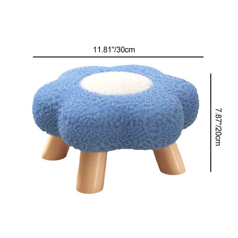 Modern Art Deco Faux Fleece Solid Wood Flower-Shaped Cylinder Low Stool For Bedroom & Living Room