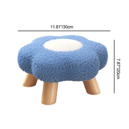Modern Art Deco Faux Fleece Solid Wood Flower-Shaped Cylinder Low Stool For Bedroom & Living Room