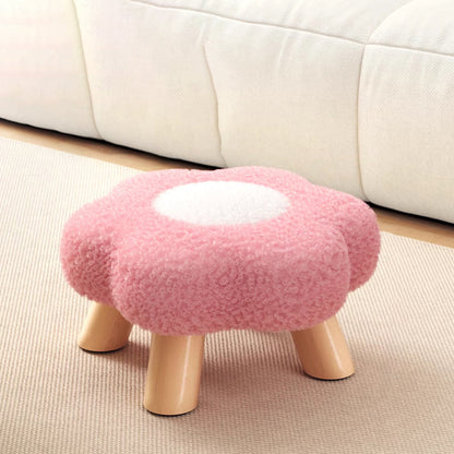 Modern Art Deco Faux Fleece Solid Wood Flower-Shaped Cylinder Low Stool For Bedroom & Living Room