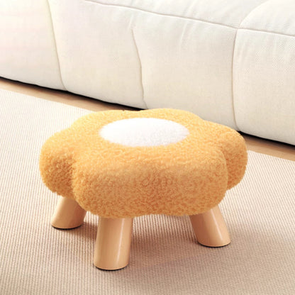 Modern Art Deco Faux Fleece Solid Wood Flower-Shaped Cylinder Low Stool For Bedroom & Living Room