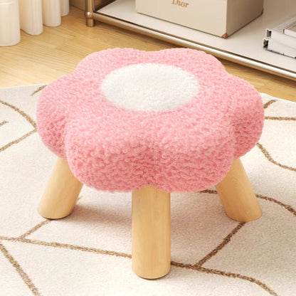 Modern Art Deco Faux Fleece Solid Wood Flower-Shaped Cylinder Low Stool For Bedroom & Living Room