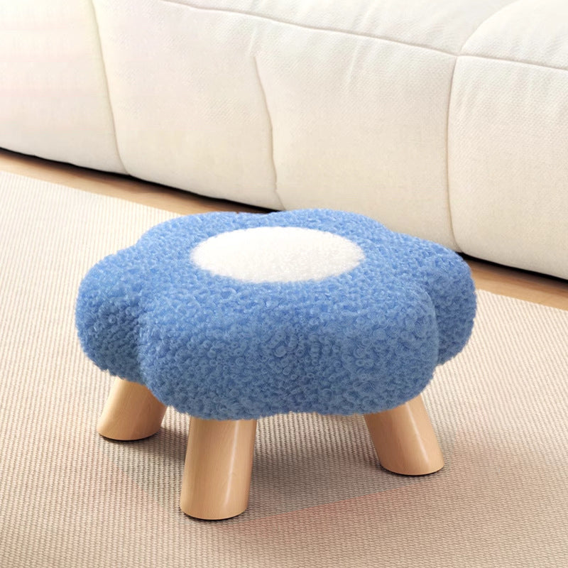 Modern Art Deco Faux Fleece Solid Wood Flower-Shaped Cylinder Low Stool For Bedroom & Living Room