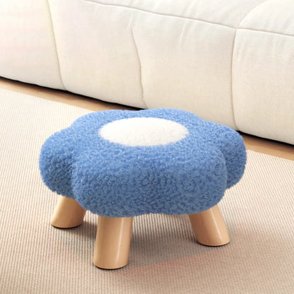 Modern Art Deco Faux Fleece Solid Wood Flower-Shaped Cylinder Low Stool For Bedroom & Living Room