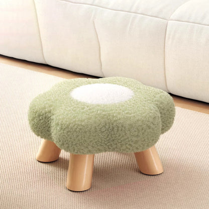 Modern Art Deco Faux Fleece Solid Wood Flower-Shaped Cylinder Low Stool For Bedroom & Living Room