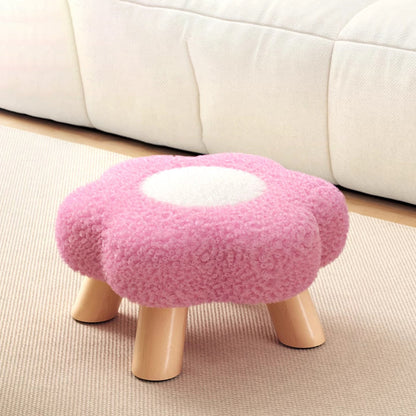 Modern Art Deco Faux Fleece Solid Wood Flower-Shaped Cylinder Low Stool For Bedroom & Living Room