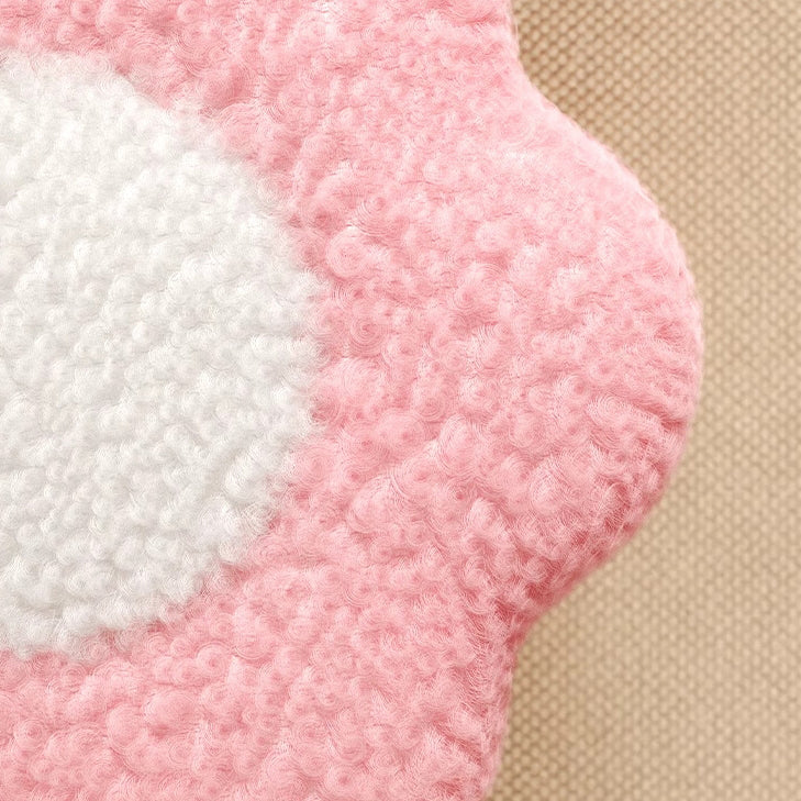 Modern Art Deco Faux Fleece Solid Wood Flower-Shaped Cylinder Low Stool For Bedroom & Living Room