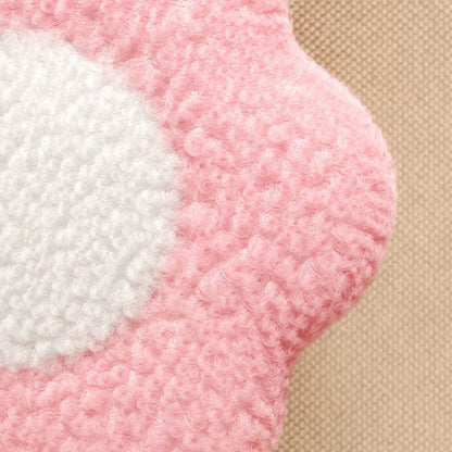 Modern Art Deco Faux Fleece Solid Wood Flower-Shaped Cylinder Low Stool For Bedroom & Living Room