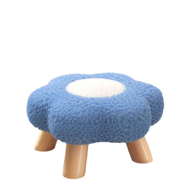 Modern Art Deco Faux Fleece Solid Wood Flower-Shaped Cylinder Low Stool For Bedroom & Living Room
