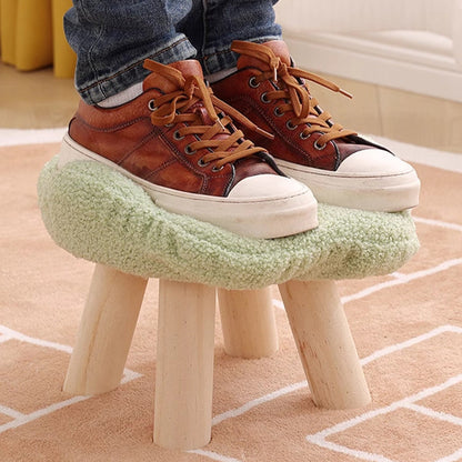 Modern Art Deco Faux Fleece Solid Wood Flower-Shaped Cylinder Low Stool For Bedroom & Living Room