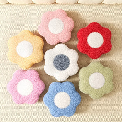 Modern Art Deco Faux Fleece Solid Wood Flower-Shaped Cylinder Low Stool For Bedroom & Living Room