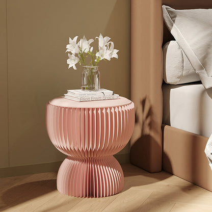 Contemporary Creative PU Leather Kraft Paper Round Cylinder Foldable Low Stool For Bedroom & Living Room
