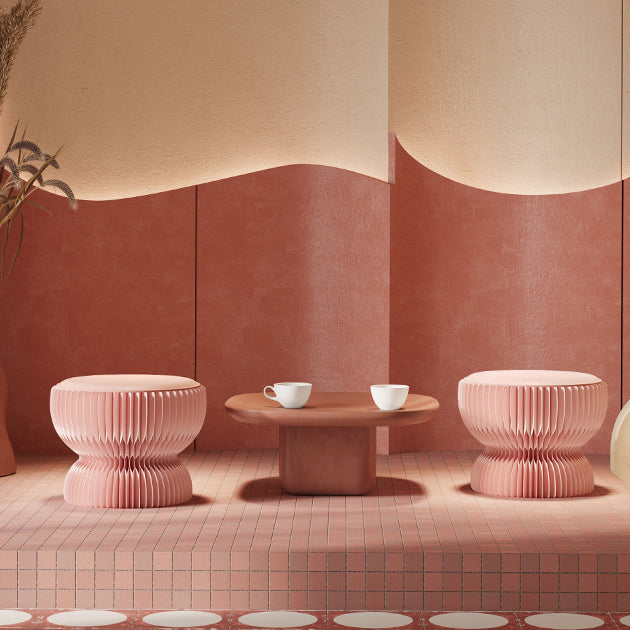 Contemporary Creative PU Leather Kraft Paper Round Cylinder Foldable Low Stool For Bedroom & Living Room