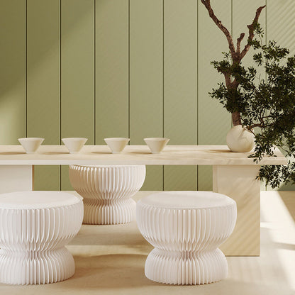 Contemporary Creative PU Leather Kraft Paper Round Cylinder Foldable Low Stool For Bedroom & Living Room