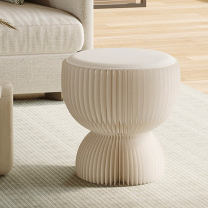Contemporary Creative PU Leather Kraft Paper Round Cylinder Foldable Low Stool For Bedroom & Living Room