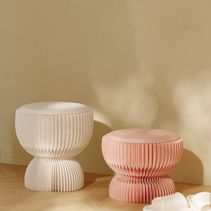 Contemporary Creative PU Leather Kraft Paper Round Cylinder Foldable Low Stool For Bedroom & Living Room