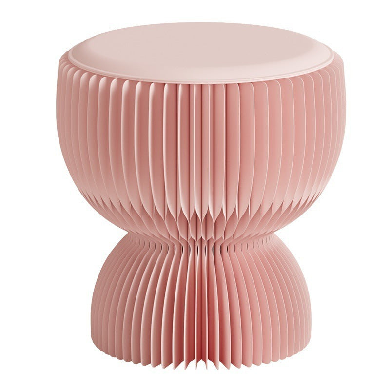 Contemporary Creative PU Leather Kraft Paper Round Cylinder Foldable Low Stool For Bedroom & Living Room