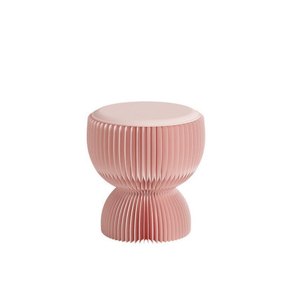 Contemporary Creative PU Leather Kraft Paper Round Cylinder Foldable Low Stool For Bedroom & Living Room