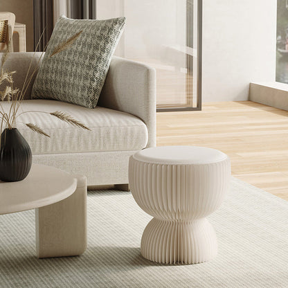 Contemporary Creative PU Leather Kraft Paper Round Cylinder Foldable Low Stool For Bedroom & Living Room