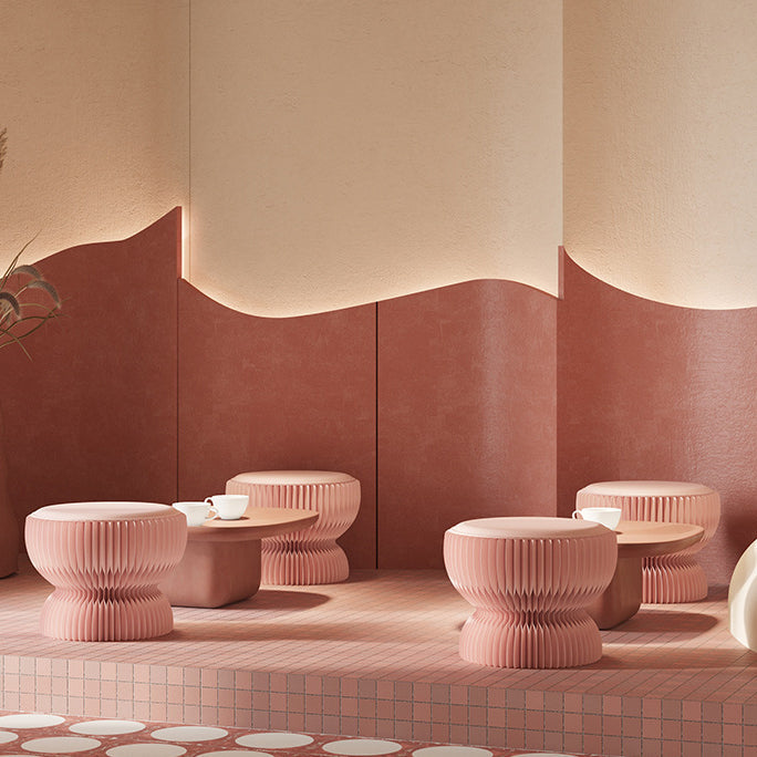 Contemporary Creative PU Leather Kraft Paper Round Cylinder Foldable Low Stool For Bedroom & Living Room