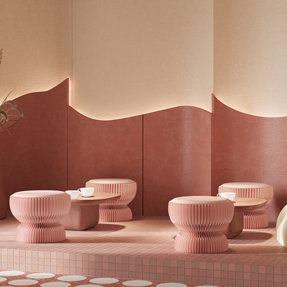 Contemporary Creative PU Leather Kraft Paper Round Cylinder Foldable Low Stool For Bedroom & Living Room